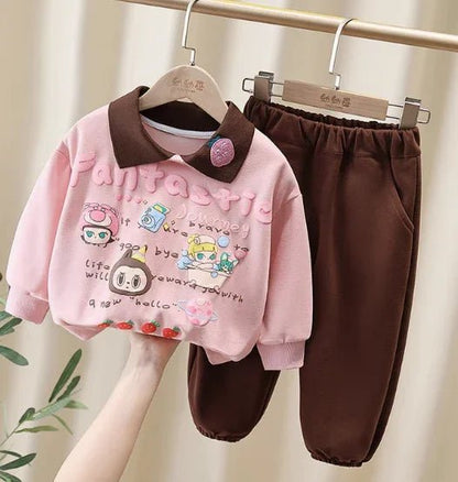 3D Baskılı Pembe Kız Çocuk Takımı Rahat Esnek Pamuklu Set - MAKKA