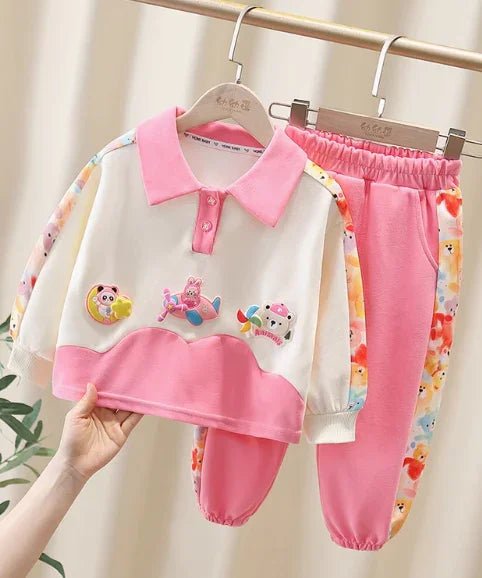 3D Baskılı Pembe Lacos Yaka Kız Çocuk Takımı 2 - 7 Yaş - MAKKA