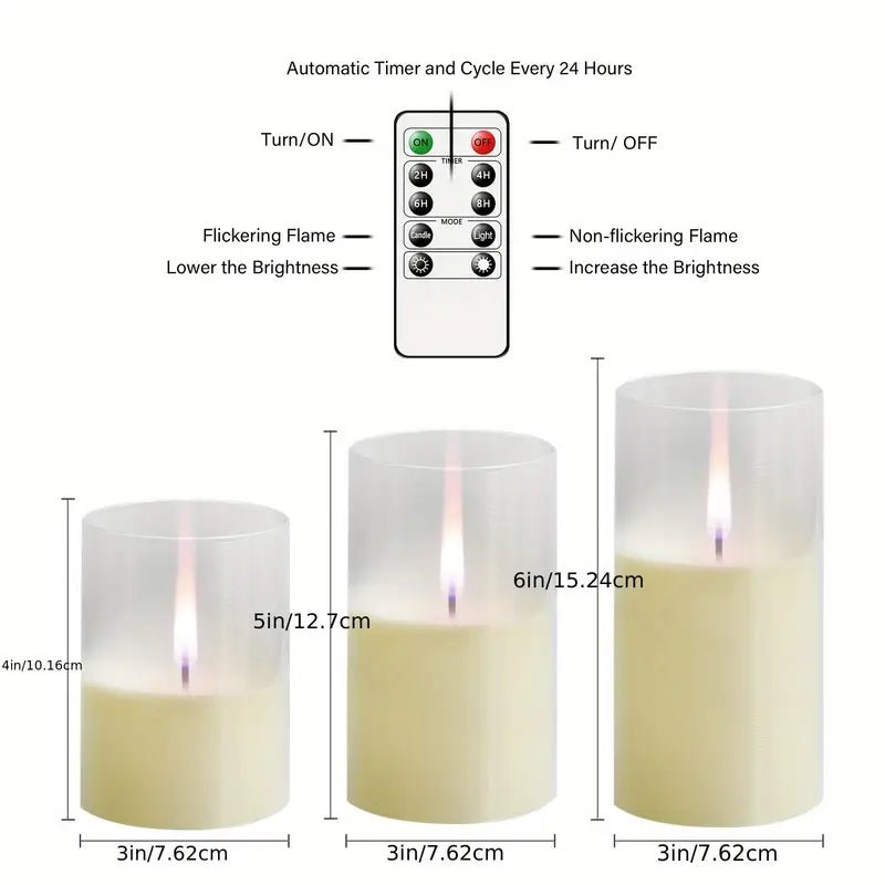 3'lü Alevsiz LED Mum Seti, Romantik Sıcak Işık Dekoru - MAKKA