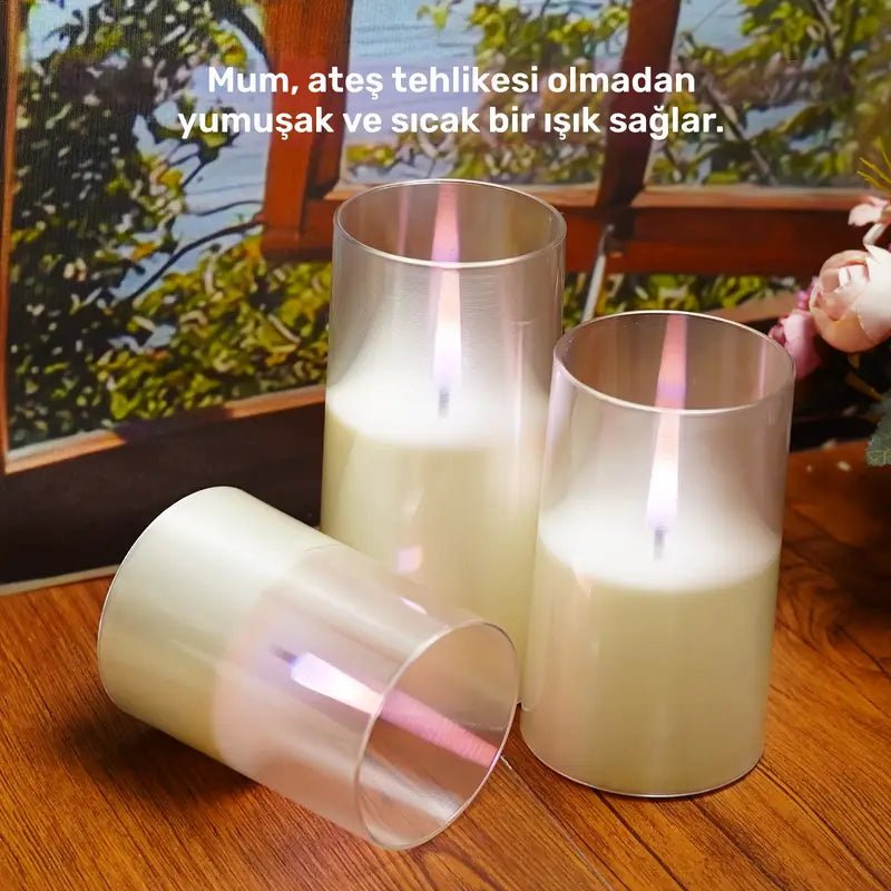 3'lü Alevsiz LED Mum Seti, Romantik Sıcak Işık Dekoru - MAKKA