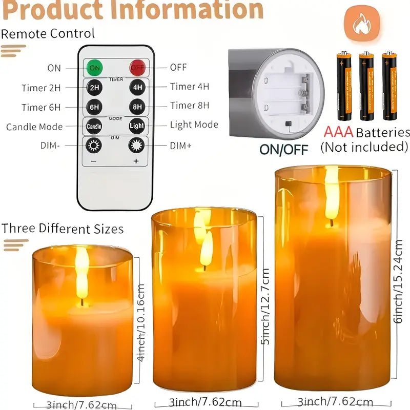 3'lü Gerçekçi 3D Pille Çalışan Uzaktan Kumandalı LED Mum - MAKKA