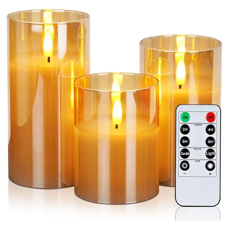 3'lü Gerçekçi 3D Pille Çalışan Uzaktan Kumandalı LED Mum - MAKKA