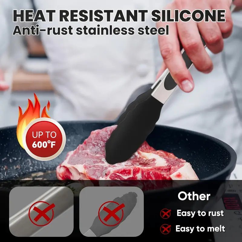 3'lü Isıya Dayanıklı Silikon Mutfak Maşası, Paslanmaz Çelik Şişlerle - MAKKA