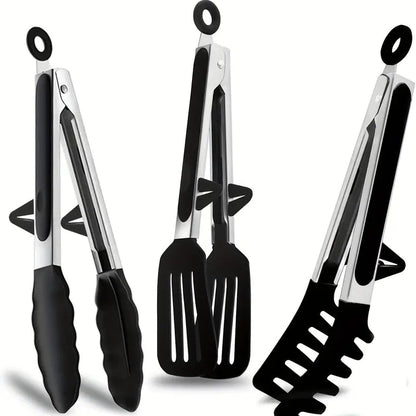 3'lü Isıya Dayanıklı Silikon Mutfak Maşası, Paslanmaz Çelik Şişlerle - MAKKA