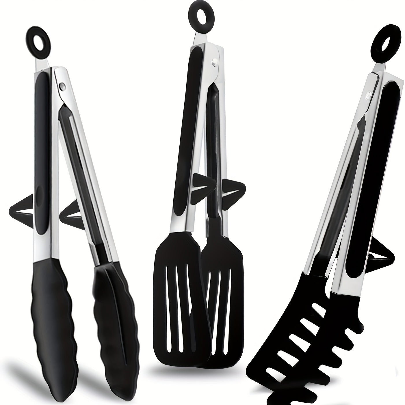 3'lü Isıya Dayanıklı Silikon Mutfak Maşası, Paslanmaz Çelik Şişlerle - MAKKA