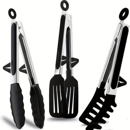 3'lü Isıya Dayanıklı Silikon Mutfak Maşası, Paslanmaz Çelik Şişlerle - MAKKA