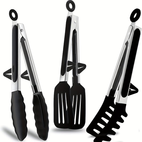 3'lü Isıya Dayanıklı Silikon Mutfak Maşası, Paslanmaz Çelik Şişlerle - MAKKA