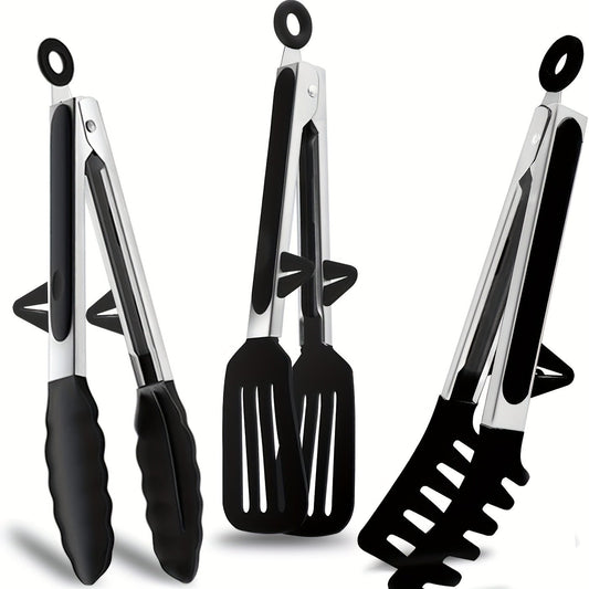 3'lü Isıya Dayanıklı Silikon Mutfak Maşası, Paslanmaz Çelik Şişlerle - MAKKA