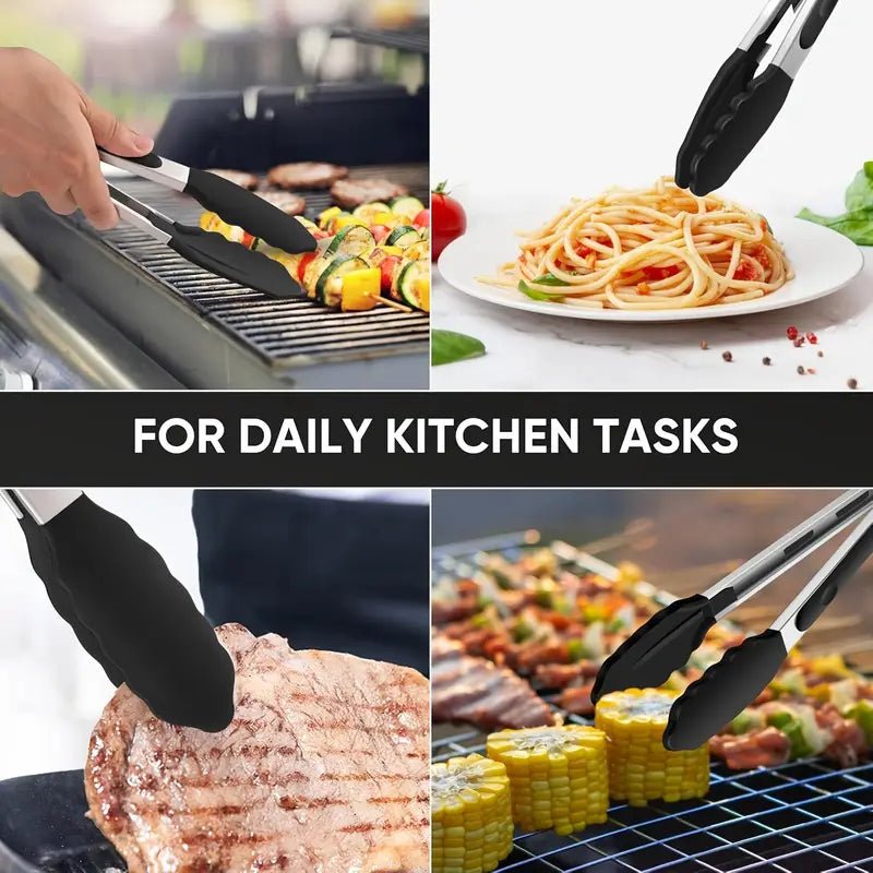 3'lü Isıya Dayanıklı Silikon Mutfak Maşası, Paslanmaz Çelik Şişlerle - MAKKA