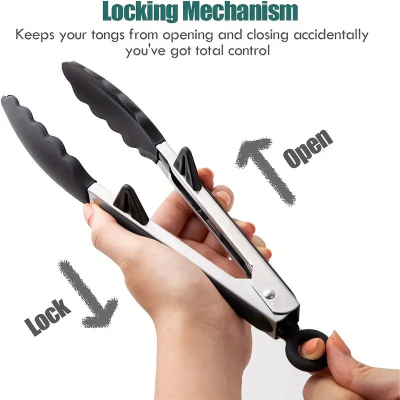 3'lü Isıya Dayanıklı Silikon Mutfak Maşası, Paslanmaz Çelik Şişlerle - MAKKA