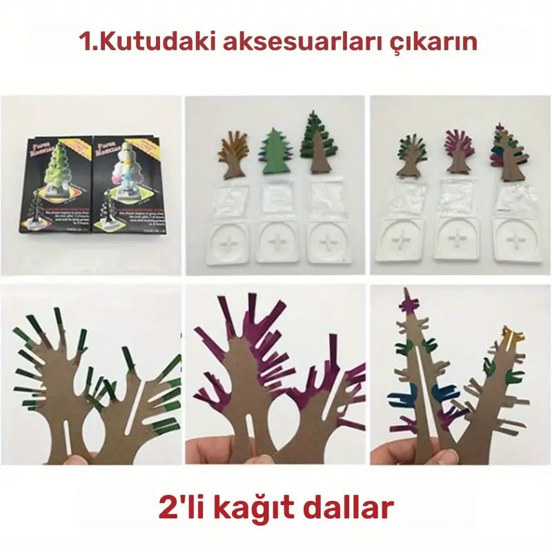 3'lü Mini Kristal Bilim Büyüyen Ağaç Seti Renkli Süs - MAKKA