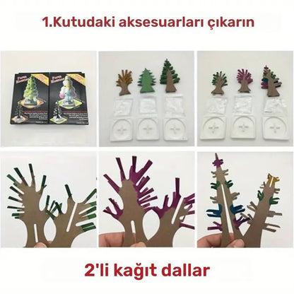 3'lü Mini Kristal Bilim Büyüyen Ağaç Seti Renkli Süs - MAKKA