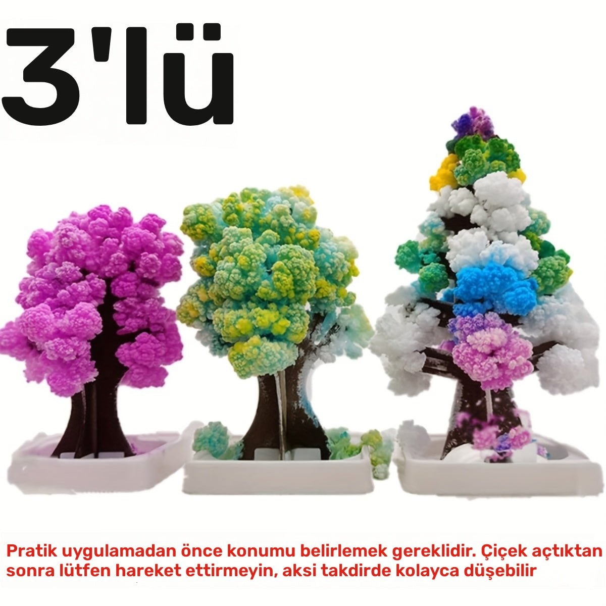 3'lü Mini Kristal Bilim Büyüyen Ağaç Seti Renkli Süs - MAKKA