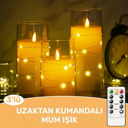 3'lü Uzaktan Kumandalı Alevsiz LED Mum Zamanlayıcılı Ayarlanabilir Parlaklık - MAKKA