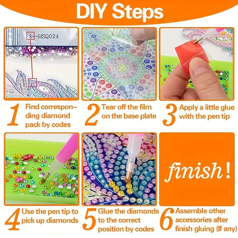 4 Parça Mandala Elmas Boyama Seti Yuvarlak Ahşap Altlık - MAKKA