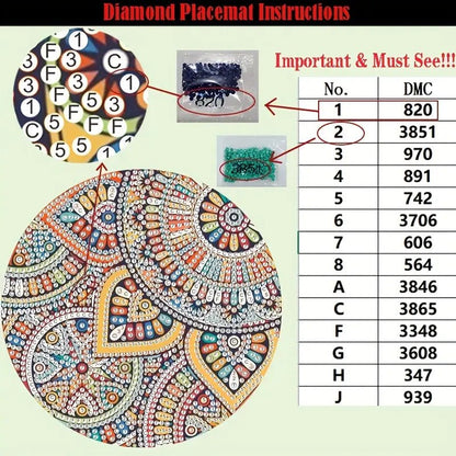 4 Parça Mandala Elmas Boyama Seti Yuvarlak Ahşap Altlık - MAKKA