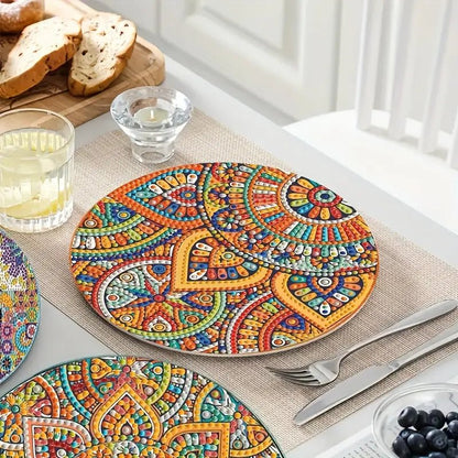 4 Parça Mandala Elmas Boyama Seti Yuvarlak Ahşap Altlık - MAKKA