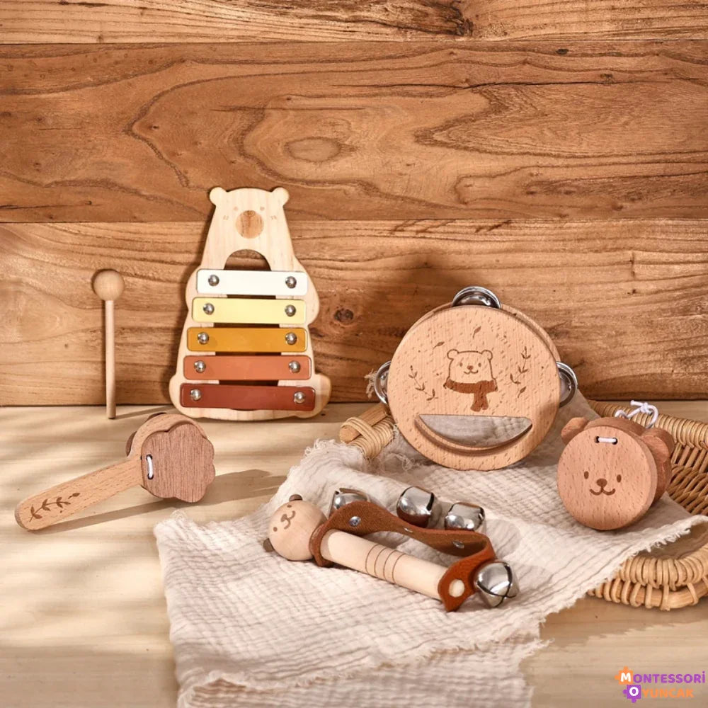 Doğal Ahşap 5 Parça Montessori Hediye Seti - Eğitici, Dayanıklı - MAKKA