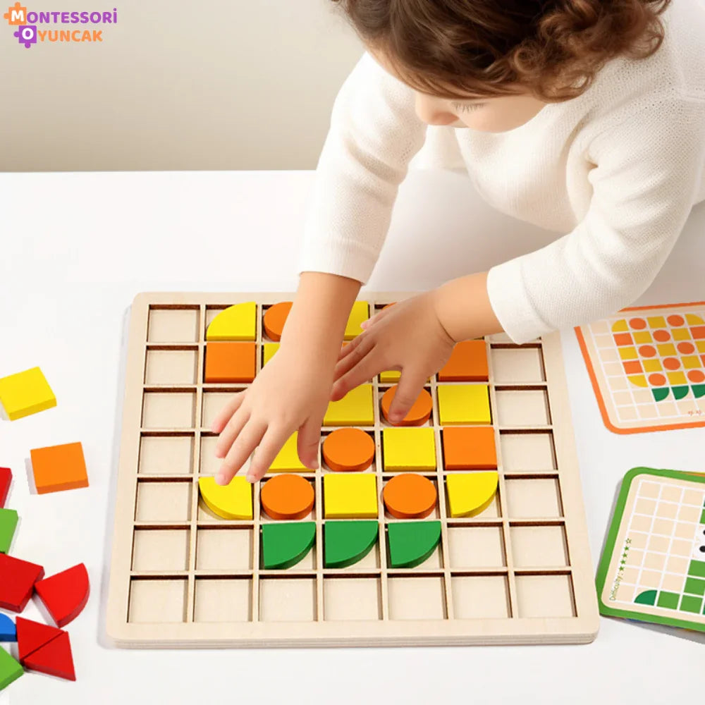 Montessori Ahşap Mozaik Eğitici Bloklar Zeka ve İnce Motor Beceriler - MAKKA