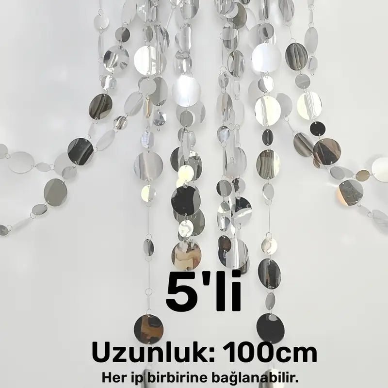 5'li 1 Metre Ayna Pullu Şeritler Parti Düğün Ev Dekoru - MAKKA