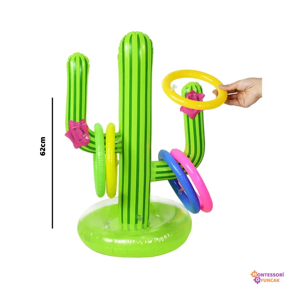 62 cm Şişme Kaktüs Halka Geçirme Oyuncağı Renkli Parti - MAKKA