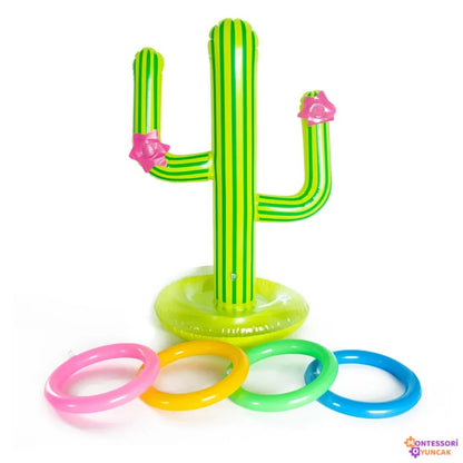 62 cm Şişme Kaktüs Halka Geçirme Oyuncağı Renkli Parti - MAKKA