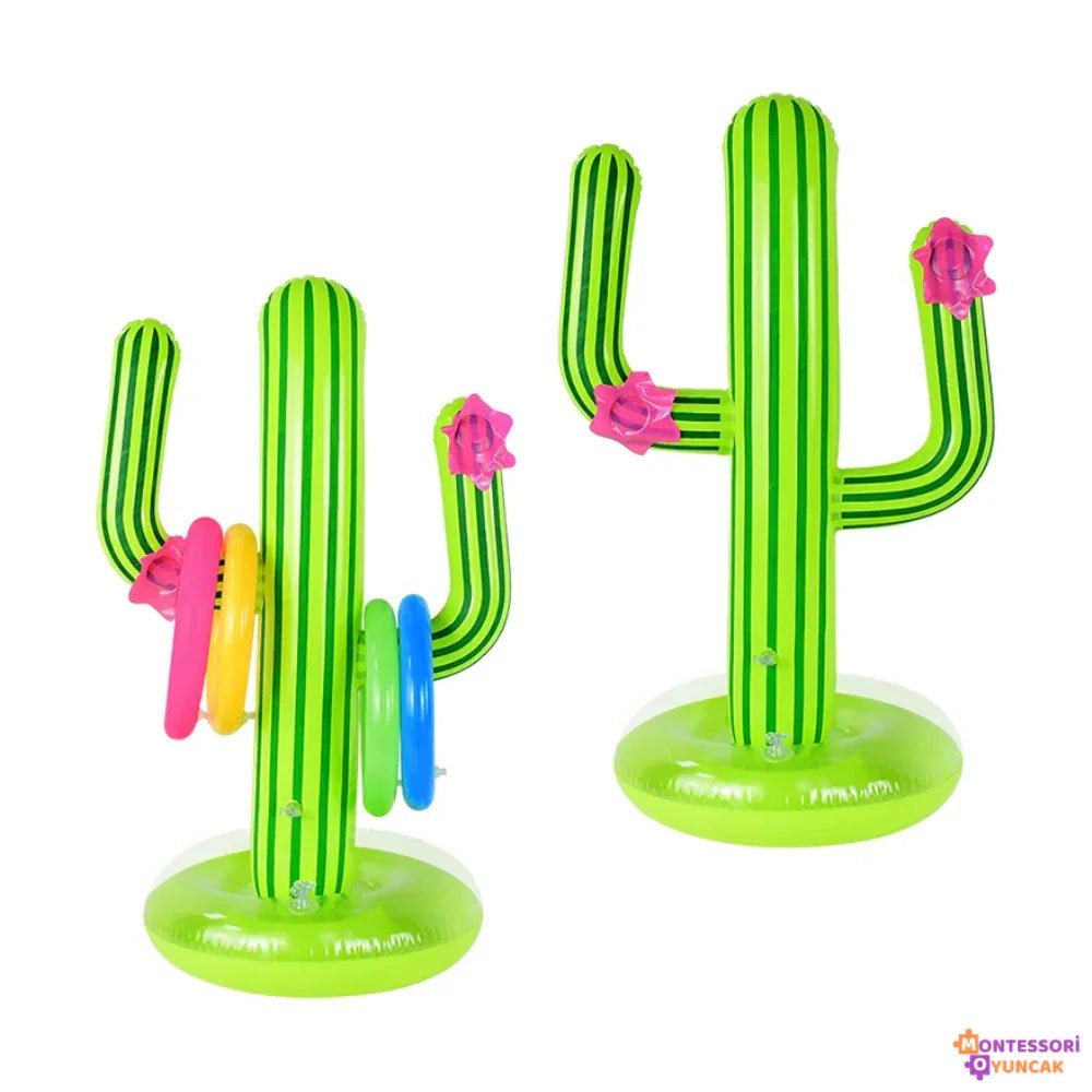 62 cm Şişme Kaktüs Halka Geçirme Oyuncağı Renkli Parti - MAKKA