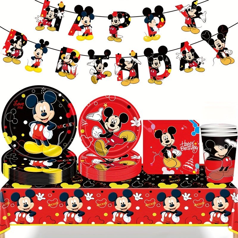 64 Parça Mickey Mouse Temalı Doğum Günü Parti Seti, Tek Kullanımlık Sofra Takımı - MAKKA