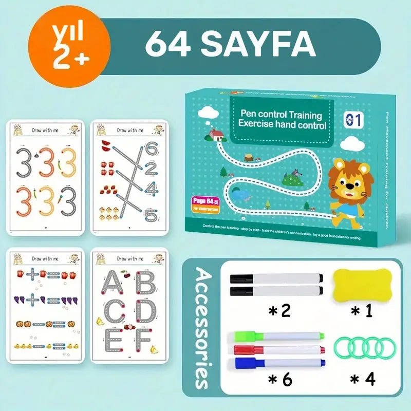 64 Sayfa Sihirli Yazma ve Çizim Seti 8 Silinebilir Kalem - MAKKA