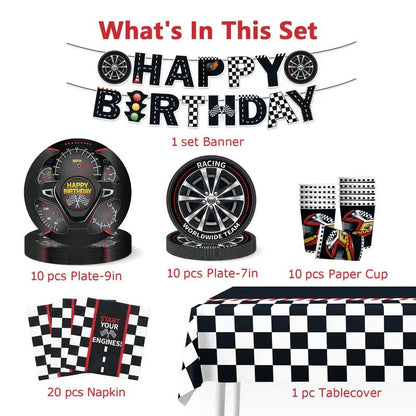 66 Parça Yarış Temalı Doğum Günü Parti Seti Sofra Takımı - MAKKA