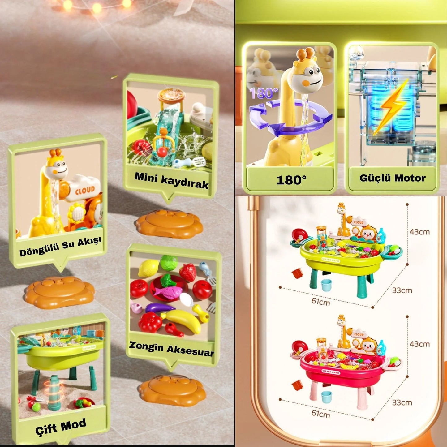 7 Litre Döngülü Su Oyun Masası ve Aksesuarlı Mutfak Seti - MAKKA