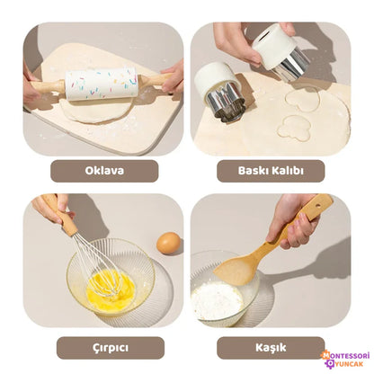 Montessori Ahşap Mutfak Seti - Gerçekçi Ocak, Musluk, Aksesuarlar - MAKKA