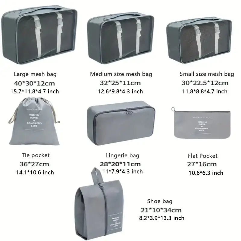 8 Parçalı Seyahat Organizatör Seti Dijital Tuvalet ve Kozmetik Çantaları - MAKKA