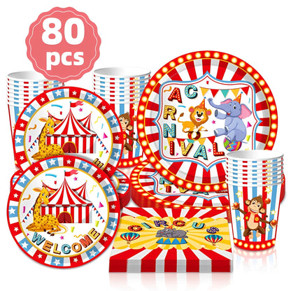 80 Parça Sirk Temalı Parti Sofra Takımı 20 Tabak - MAKKA