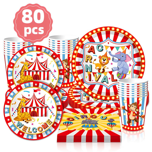 80 Parça Sirk Temalı Parti Sofra Takımı 20 Tabak - MAKKA