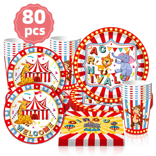 80 Parça Sirk Temalı Parti Sofra Takımı 20 Tabak - MAKKA