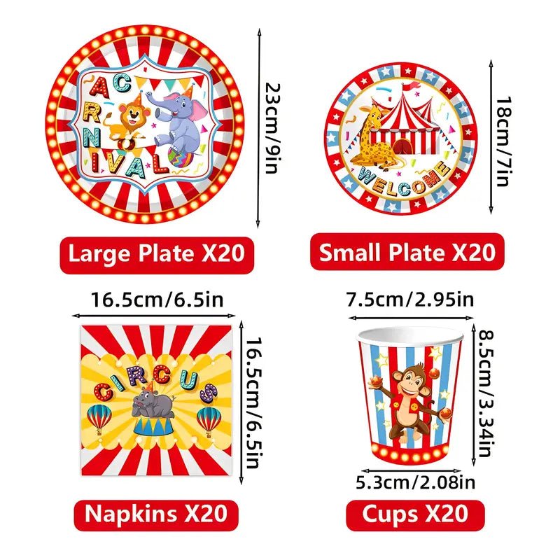 80 Parça Sirk Temalı Parti Sofra Takımı 20 Tabak - MAKKA