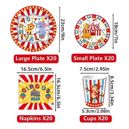 80 Parça Sirk Temalı Parti Sofra Takımı 20 Tabak - MAKKA