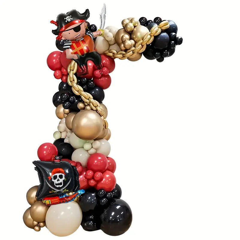 95 Parça Korsan Temalı Parti Balon Seti Kırmızı Siyah Altın - MAKKA