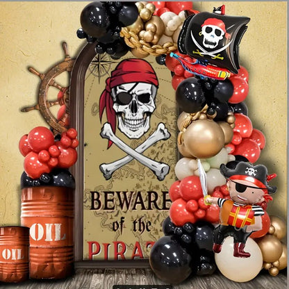 95 Parça Korsan Temalı Parti Balon Seti Kırmızı Siyah Altın - MAKKA