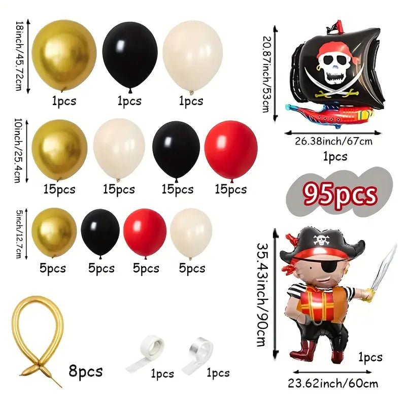 95 Parça Korsan Temalı Parti Balon Seti Kırmızı Siyah Altın - MAKKA