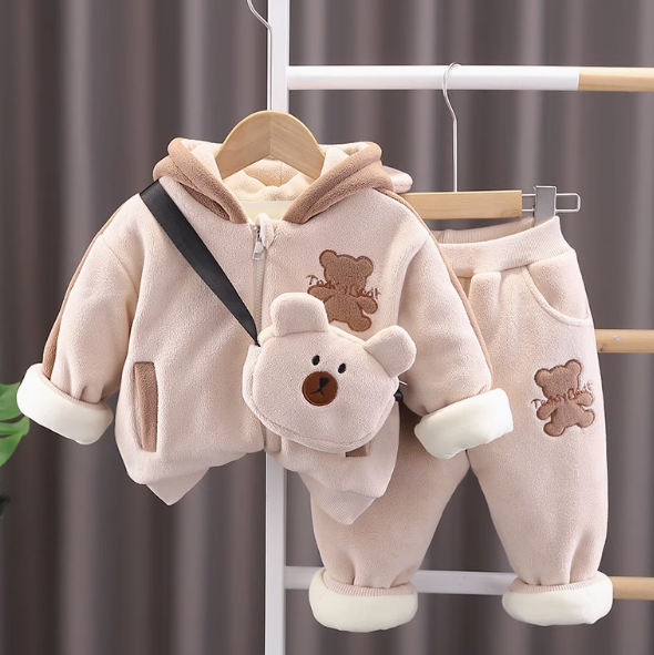 Peluş Ayıcık Desenli 1-5 Yaş Çantalı Rahat Pamuklu Takım