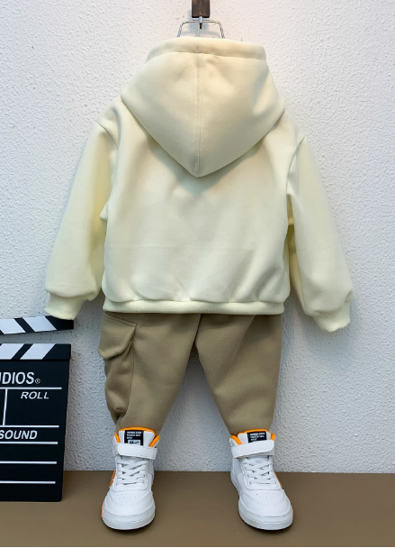 Bej Kapüşonlu Çocuk Sweatshirt ve Pantolon Takımı Rahat