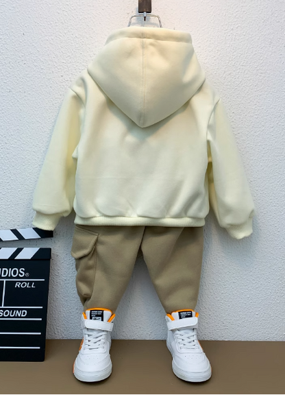 Bej Kapüşonlu Çocuk Sweatshirt ve Pantolon Takımı Rahat
