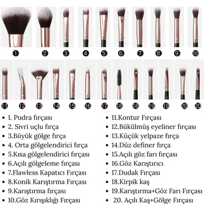 20 Adet Profesyonel Makyaj Fırçası Seti - MAKKA