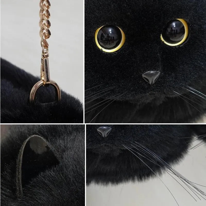 Peluş Kedili Omuz Çantası Gerçekçi Tüylü Tasarım Geniş Hacim