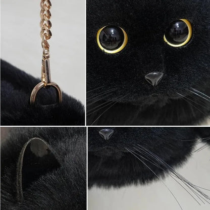 Peluş Kedili Omuz Çantası Gerçekçi Tüylü Tasarım Geniş Hacim