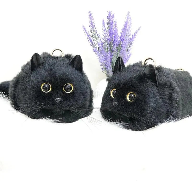 Peluş Kedili Omuz Çantası Gerçekçi Tüylü Tasarım Geniş Hacim