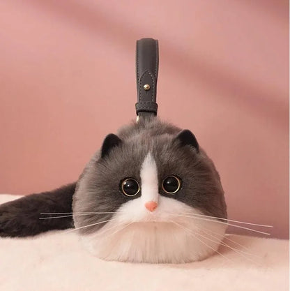 Peluş Kedili Omuz Çantası Gerçekçi Tüylü Tasarım Geniş Hacim