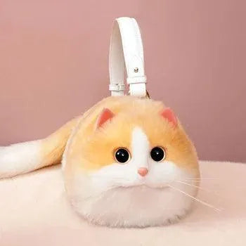 Peluş Kedili Omuz Çantası Gerçekçi Tüylü Tasarım Geniş Hacim